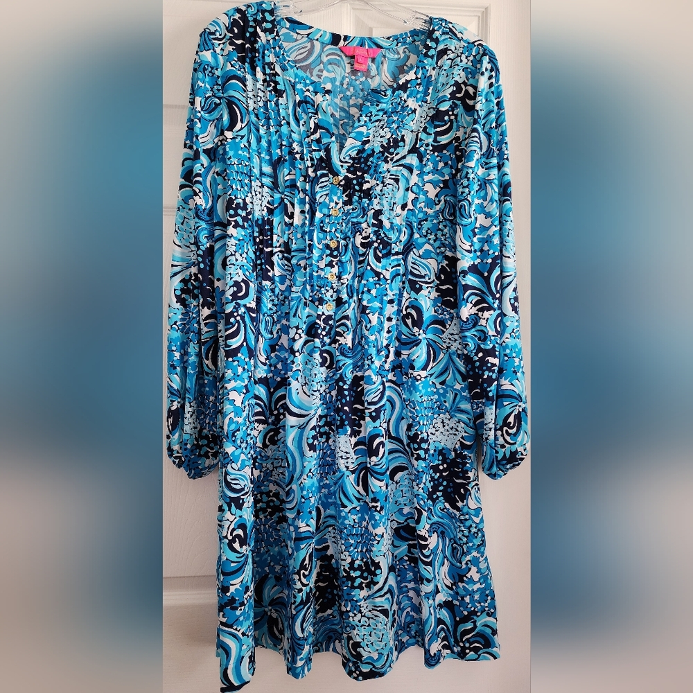 Lilly Pulitzer Chilly Lilly Seana Tunic VNeck DRESS • Mermaidzing • LSleeve • L - Picture 2 of 12
